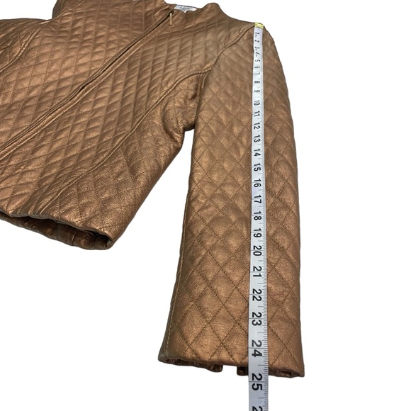 NEW Vintage 80s 90s Blushe Impressions Gold Quilted Leather Zipper Jacket w/belt - Picture 10 of 14